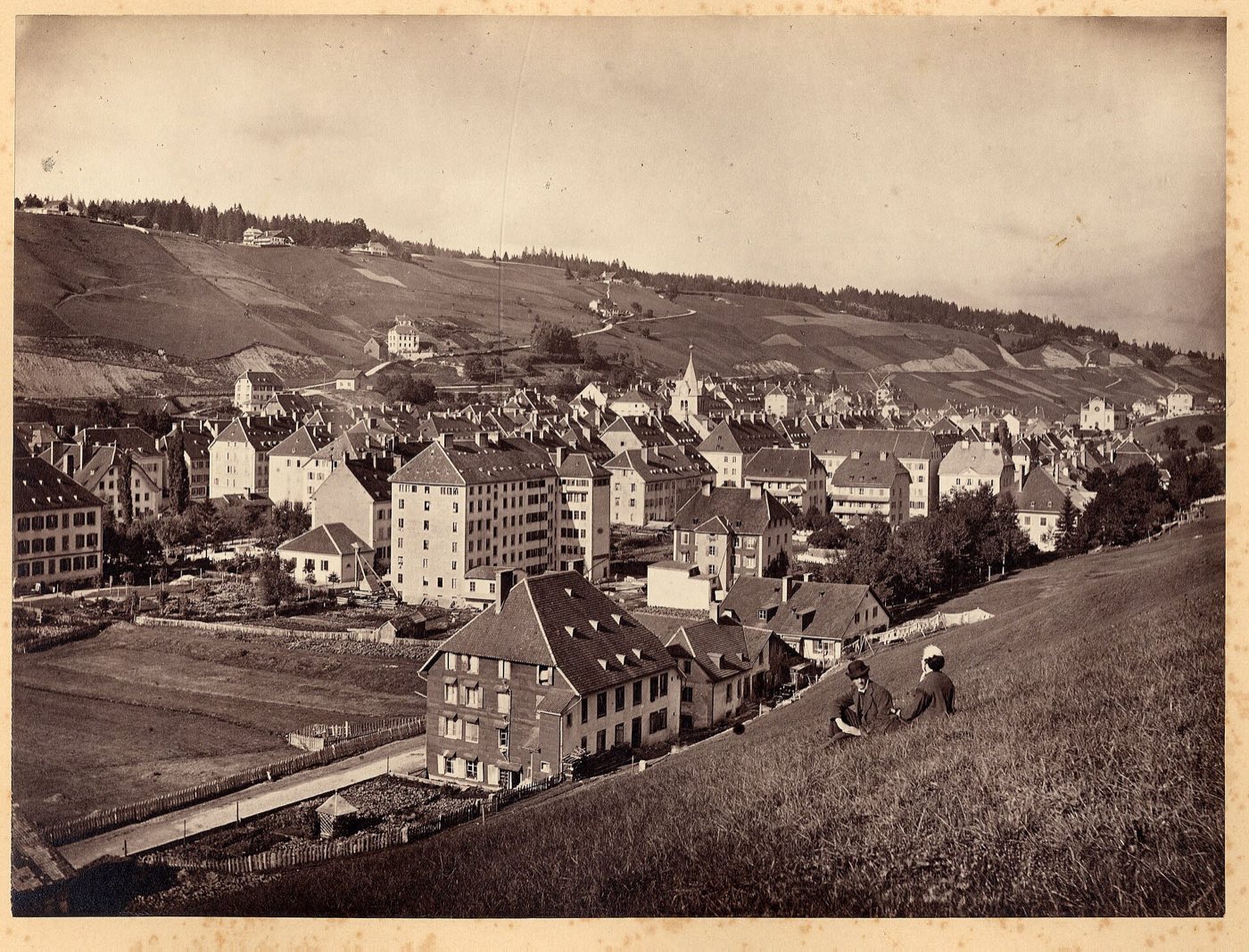 Panorama of Le Locle in the 1860s, seen from a hillside